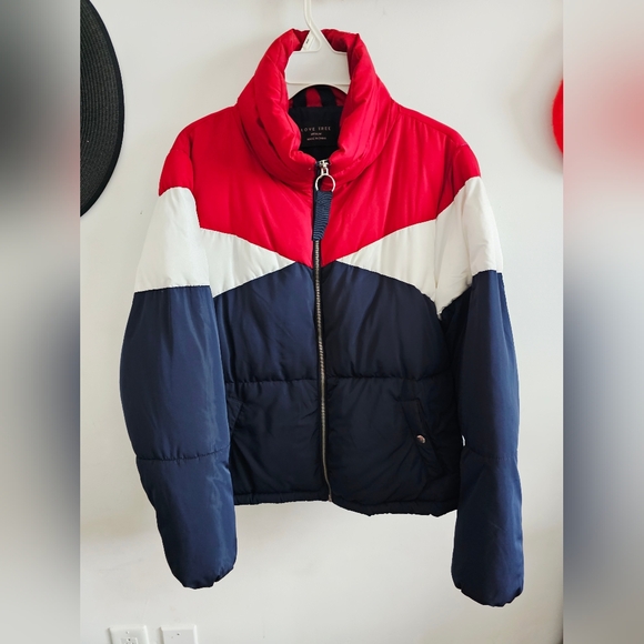 Love Tree Jackets & Blazers - Love Tree Medium Red, White, and Blue Puffer Jacket